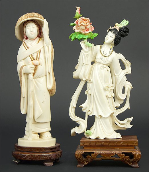 Two Chinese Carved and Polychrome Decorated Ivory (1 of 2)