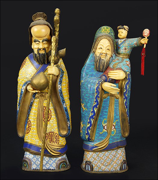 A Set of Two Chinese Cloisonne and Ivory Elders. (1 of 2)