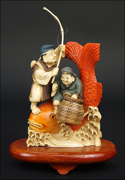 A Chinese Carved and Polychrome Decorated Ivory Figural (1 of 2)