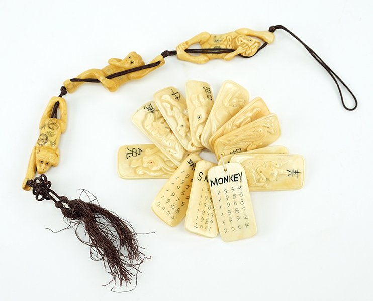 Three Chinese Carved Ivory Monkeys. (1 of 2)