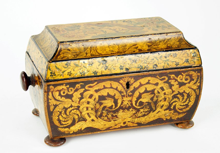An English Regency Penwork Tea Caddy. (1 of 2)