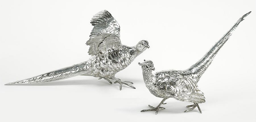 A Pair of Sterling Silver Pheasants. (1 of 2)