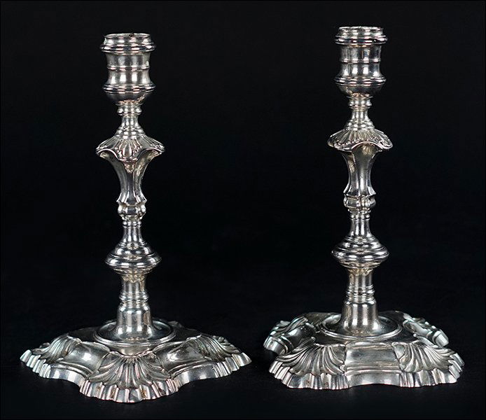 A Pair of George II Silver Candlesticks. (1 of 6)
