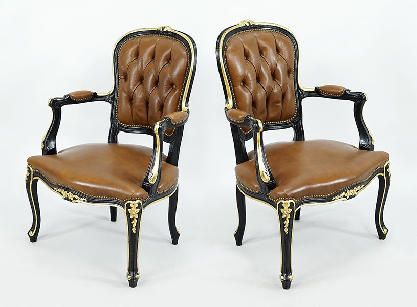 A Pair of Carved Wood Open Armchairs. (1 of 1)