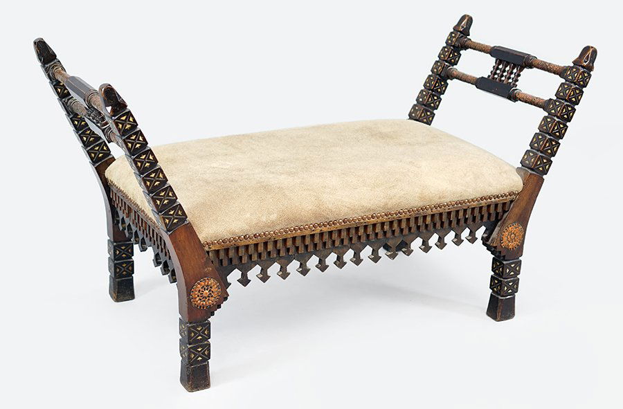 A Carlo Bugatti Wood and Leather Bench. (1 of 1)