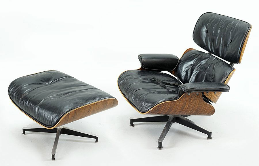 A Charles and Ray Eames for Herman Miller Lounge Chair: A Charles and Ray Eames for Herman Miller Lounge Chair and Ottoman. Model 670 and 671. Chair is labeled on the underside Chair: 33" x 28" x 32" Ottoman: 16.5" x 22" x 26"