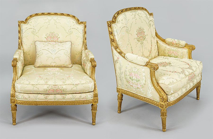 A Pair of Louis XVI Style Giltwood Bergeres. (1 of 10)