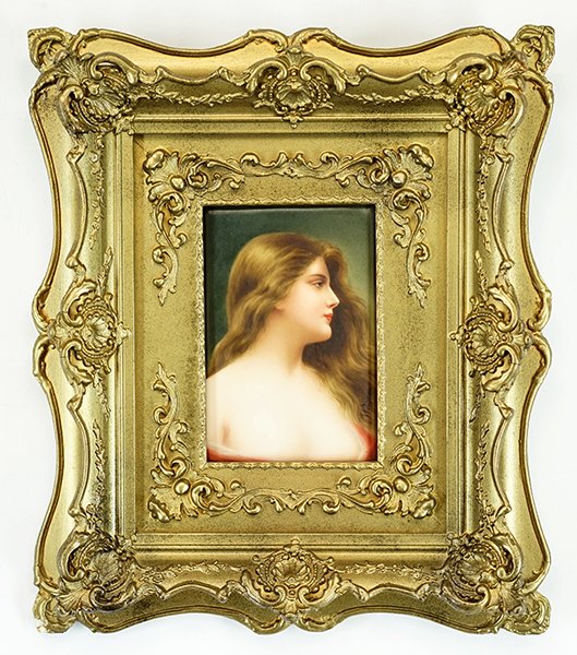 A Hutschenreuther Porcelain Plaque.: A Hutschenreuther Porcelain Plaque. A painted porcelain plaque titled "Odalisque" en verso. Side of panel is signed "Wagner". Reverse of plaque is impressed with shield and number 107 Plaque: 6" x 4" 