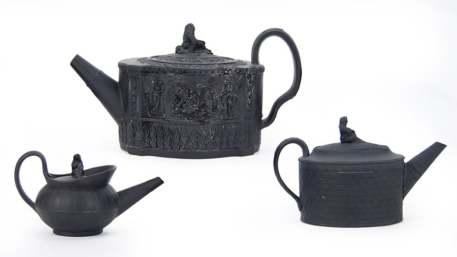 Three 19th Century Wedgwood Basaltware Teapots. (1 of 6)