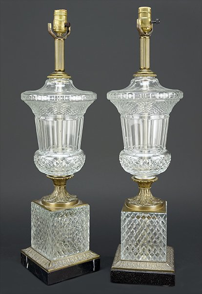 A Pair of Paul Hanson Crystal Table Lamps.: A Pair of Paul Hanson Crystal Table Lamps. Height: 25"