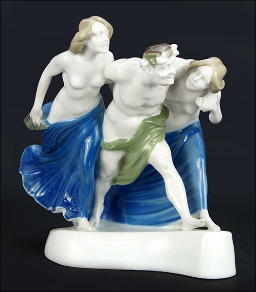 A Rosenthal Porcelain Figure 'Storming Bacchante'.: A Rosenthal Porcelain Figure 'Storming Bacchante'. Number K190, bearing 'Rosenthal Selb-Bavaria' mark on the underside 8.25" x 8.5" x 4.5"
