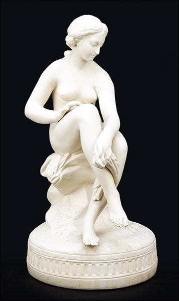 A Parian Ware Porcelain Seated Nude Figure.: A Parian Ware Porcelain Seated Nude Figure. Unmarked Height: 17"