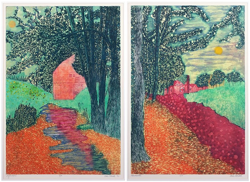 Dale Osterle (American, Contemporary) Two Works.: Dale Osterle (American, Contemporary) Two Works. 'Nocturne' and 'Reflections', two color etchings with aquatint dated to 1990, each pencil signed lower right, titled, and numbered 2/20 and 4/20 Each: 