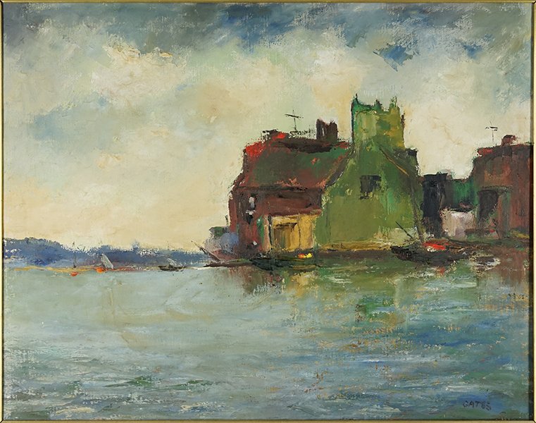 Jacob W. Gates (American, 20th Century) Harbor No.2.: Jacob W. Gates (American, 20th Century) Harbor No.2. Oil on canvas, signed lower right. Exhibited: Salmagundi Club, New York, Spring, 1967 24" x 30" Frame: 29.5" x 35.5"