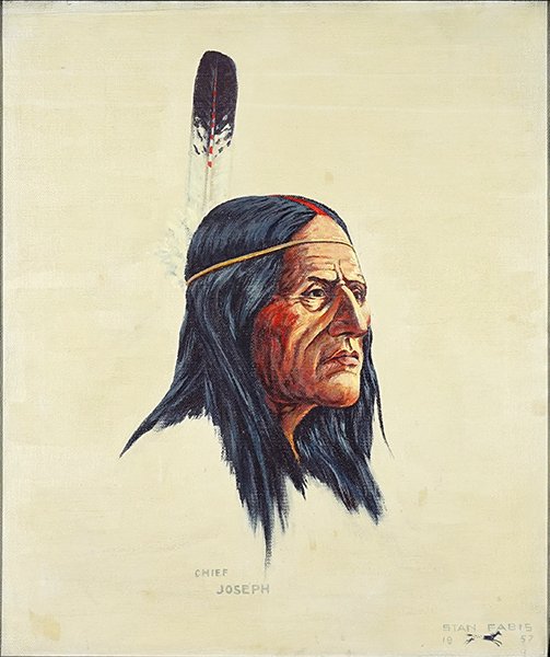 Stan Fabis (American, 20th Century) Chief Joseph.: Stan Fabis (American, 20th Century) Chief Joseph. Oil on canvas, signed lower right and dated 1957. Provenance: Johnson Galleries, Chicago 24" x 20" Frame: 30" x 26"