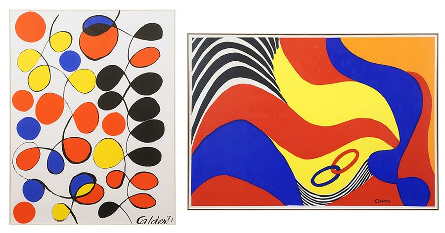 After Alexander Calder (American, 1898-1976) Two Color: After Alexander Calder (American, 1898-1976) Two Color Serigraphs. One numbered in pencil 228/375 Larger: 17.25" x 25" Frame: 24" x 30"