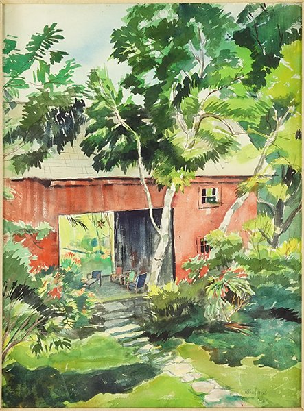 Ruth Van Sickle Ford (American, 1897-1980) Red Barn.: Ruth Van Sickle Ford (American, 1897-1980) Red Barn. Watercolor, signed lower right and inscribed 'AWS' 30" x 22" Frame: 37.25" x 29.25"