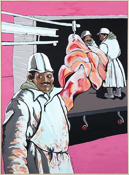 M.E. Abbott (20th Century) Meat Packing District.: M.E. Abbott (20th Century) Meat Packing District. Oil on canvas, signed and dated '72 lower center Canvas: 40" x 30" Frame: 43.5" x 33.5"