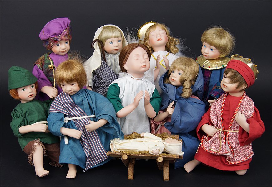 Julie Good-Kruger Nativity Doll Set.: Julie Good-Kruger Nativity Doll Set. Consisting of eight porcelain dolls Height: 12"