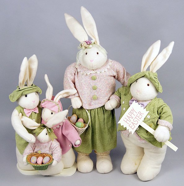 Easter Rabbit Plush Family.: Easter Rabbit Plush Family. Consisting of five toddler size Easter rabbit family, with a Happy Easter sign Mother Rabbit Height: 44"