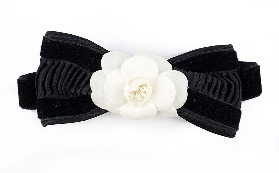 A Chanel Black Velvet and White Camellia Blossom Bow (1 of 1)