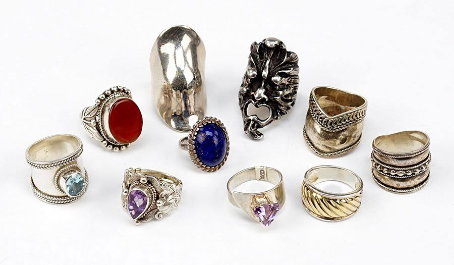 A Collection of Ten Sterling Silver Rings. (1 of 1)