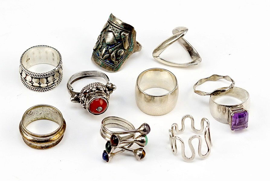 A Collection of Ten Sterling Silver Rings. (1 of 1)