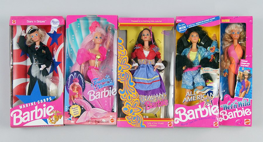 Group of Barbie Dolls.: Group of Barbie Dolls. Consisting of twenty Barbies, swimsuit Barbie, mermaid, Marine Corps Barbie, all in the original boxes