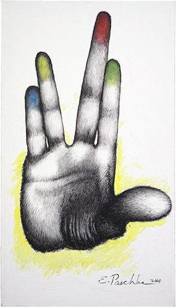 Ed Paschke (American, 1939-2004) Untitled.: Ed Paschke (American, 1939-2004) Untitled. Acrylic on canvas, signed and dated 2001 lower right, stretched but unframed. Provenance: created by the artist during a 2001 Bare Walls benefit at the Art I