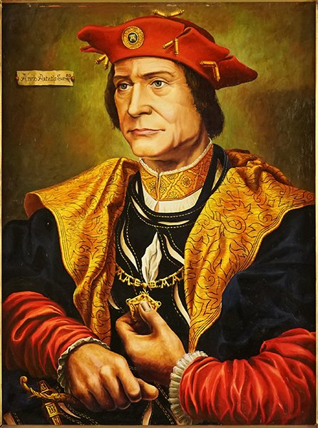 Robert Addison (American, 1924-1988) St. Thomas More,: Robert Addison (American, 1924-1988) St. Thomas More, After Holbein. Oil on masonite, signed upper center 24.25" x 18" Frame: 34" x 28"