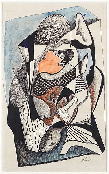 Melville Price (American, 1920-1970) Untitled: Melville Price (American, 1920-1970) Untitled Composition. Ink and watercolor on paper. Signed in the lower right, with estate stamp en verso. Fig. 38 in Melville Price catalog. Provenance: Thomas McC