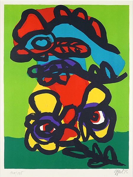 Karel Appel (Dutch, 1921-2006) Composition.: Karel Appel (Dutch, 1921-2006) Composition. Color lithograph, pencil signed lower right, dated 1975, and numbered 120/125 23.75" x 18" Frame: 32.5" x 26"