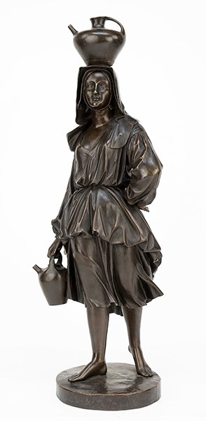 Edmund Louis Auguste Leveque (French, 1814-1875) The: Edmund Louis Auguste Leveque (French, 1814-1875) The Water Carrier. Patinated bronze sculpture, marked 'Leveque Scpt' and the foundry mark 'Gautier & Cie' within the base Height: 21.25"