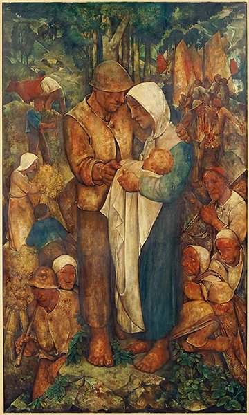 Willem Van Den Berg (Dutch, 1886-1970) The Family.: Willem Van Den Berg (Dutch, 1886-1970) The Family. Oil on masonite. Signed lower left. Provenance: Guildhall Galleries, Chicago Masonite: 45.75" x 27" Frame: 54.25" x 35.5"