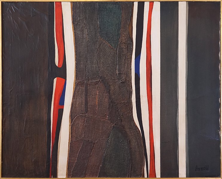Ralph Arnold (American, B. 1928) Large Abstraction,: Ralph Arnold (American, B. 1928) Large Abstraction, 1962. Oil and collage on canvas, signed lower right Sight: 48" x 60" Frame: 49" x 60.75"