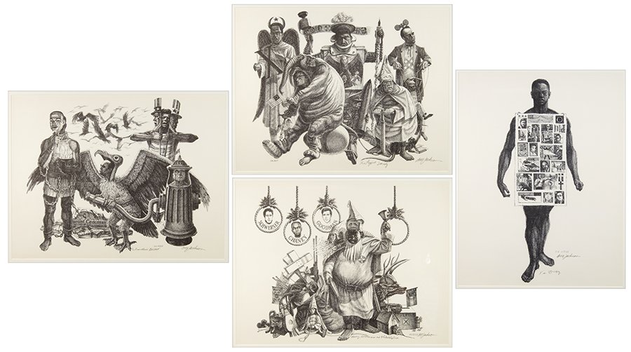 Billy Morrow Jackson (American, 1926-2006) Four Works.: Billy Morrow Jackson (American, 1926-2006) Four Works. Offset lithographs, each pencil signed lower right Each sight approximately: 20.25" x 24" Frame: 27.75" x 34.25"