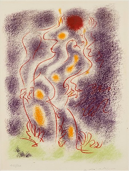 Andre Masson (French, 1896-1987) Lovers.: Andre Masson (French, 1896-1987) Lovers. Color lithograph. Pencil signed lower right and numbered 163/220 1825" x 13.75" Frame: 27.25" x 21.5"