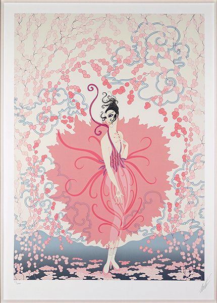 Romain de Tirtoff Erte (Russian/French, 1892-1990).: Romain de Tirtoff Erte (Russian/French, 1892-1990). Pink Lady. Serigraph, pencil numbered 111/300 lower left and pencil signed lower right. Paper embossed '1984 CFJ Corp.' along the left edge 25" x 18