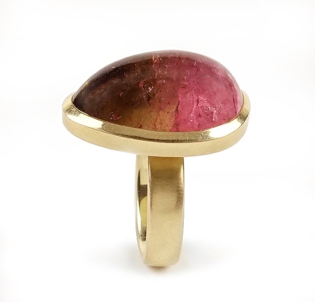A Watermelon Tourmaline and 14 Karat Yellow Gold Ring. (1 of 1)
