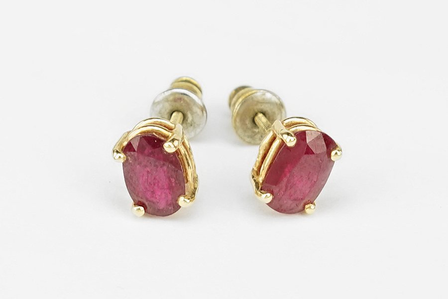 A Pair of Ruby and 14 Karat Yellow Gold Earrings. (1 of 1)