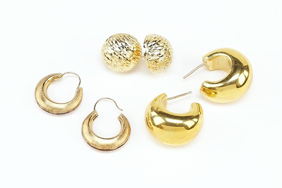 Three Pairs of 14 Karat Yellow Gold Earrings. (1 of 1)
