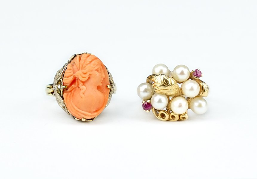 A Cultured Pearl, Ruby and 14 Karat Yellow Gold Ring. (1 of 1)