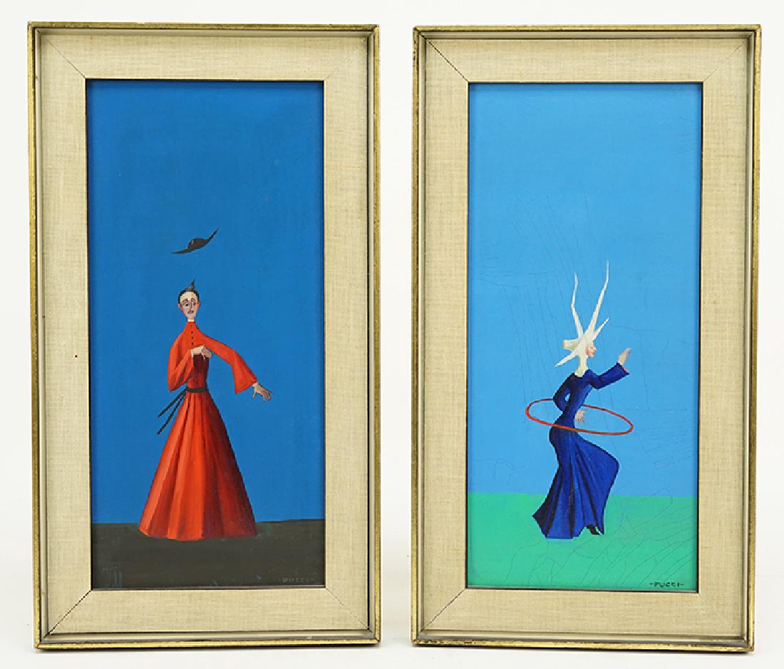 Pucci (20th Century) The Priest and The Nun.: Pucci (20th Century) The Priest and The Nun. Both are an oil on board and signed "Pucci" in the lower right corners Board: 13.75" x 6.25" Frame: 16.75" x 9.25"