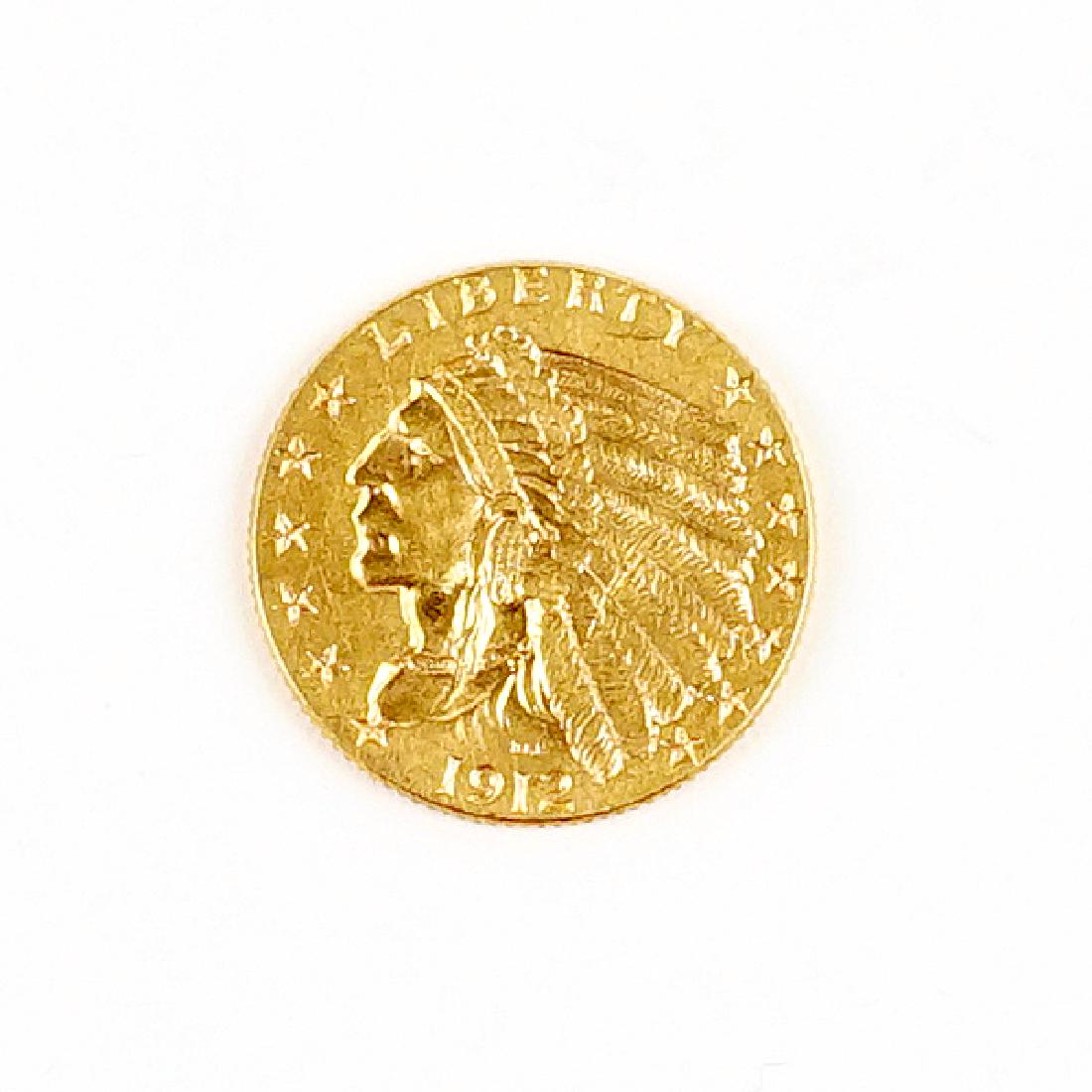 A 1912 $2.5 Indian Quarter Eagle Gold Coin. (1 of 2)