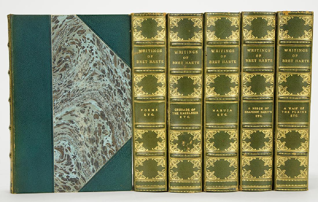 Harte, Bret, Writings of Bret Harte.: Harte, Bret, Writings of Bret Harte. Ten volumes, Boston and New York: Houghton Mifflin Company, The Riverside Press Cambridge, 1929. The California Edition, hardcover, leather