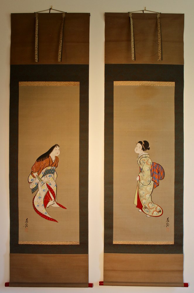 ZESHIN Shibata (1807–1891) attributed, 2 Scrolls GEISHA (1 of 9)