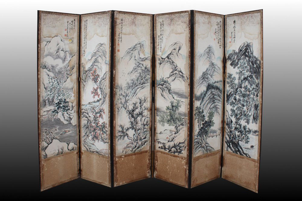 Antique Korean 6-Panel Screen, Watercolors on Paper (1 of 10)