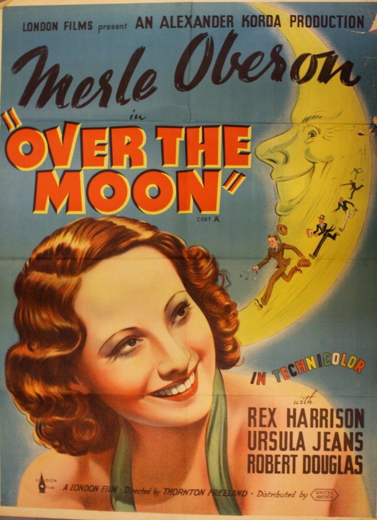 Over The Moon: Over The Moon- 1939. An original UK Quad Advertising Poster for the London Films Movie Over The Moon. condition fair, accepting fraying to top right side border Uk Measurements 30 inches by 40 inches 