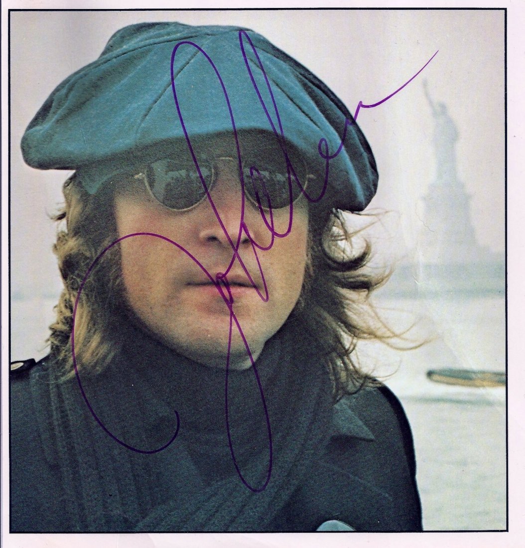 John Lennon signed promo: John Lennon. 8 x 7” colour promo photograph, signed in pen by John Lennon. Comes with photograph of signing