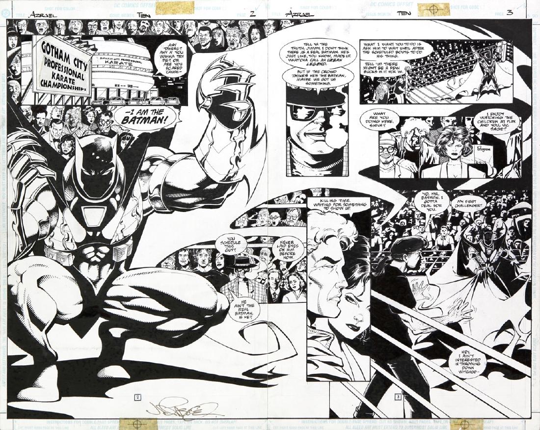 Kitson Barry - "Azrael - Arena", 1995: Kitson Barry - "Azrael - Arena", 1995 ITA matita e china su cartoncino DC, 53 x 42,5 cm Coppia di tavole originali per "Arena" edite su Azrael n. 10 a pag. 2 e 3 dalla DC nel 1995. Chine di James Pasc